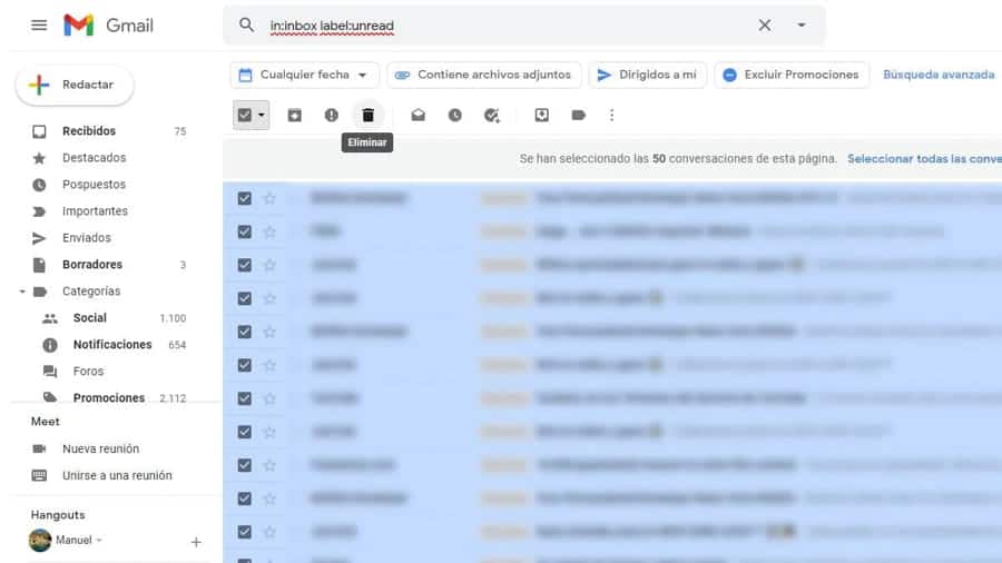 como buscar correos en gmail no leidos